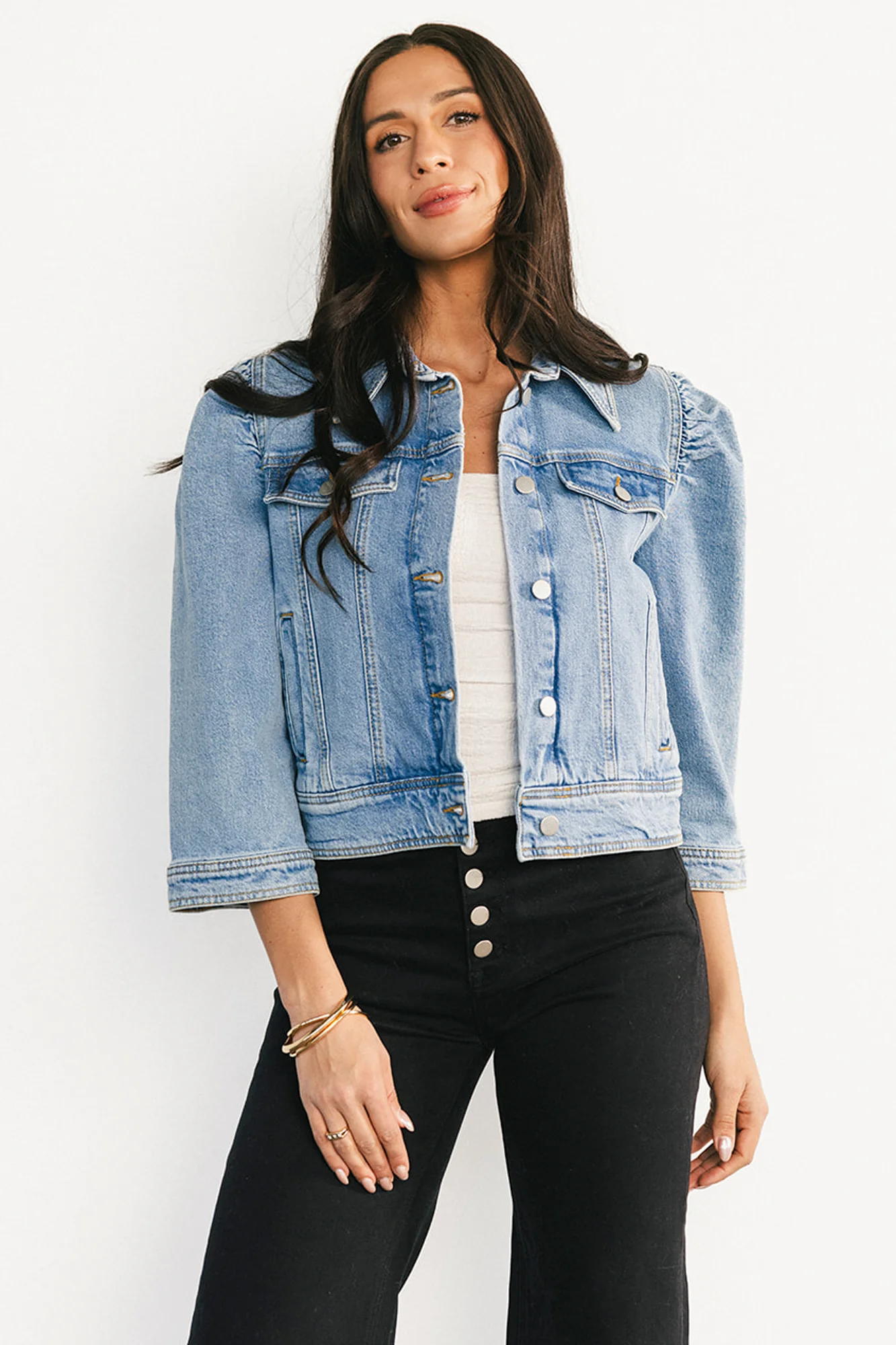Inés Denim Jacket — Medium Wash, Cotton Blend