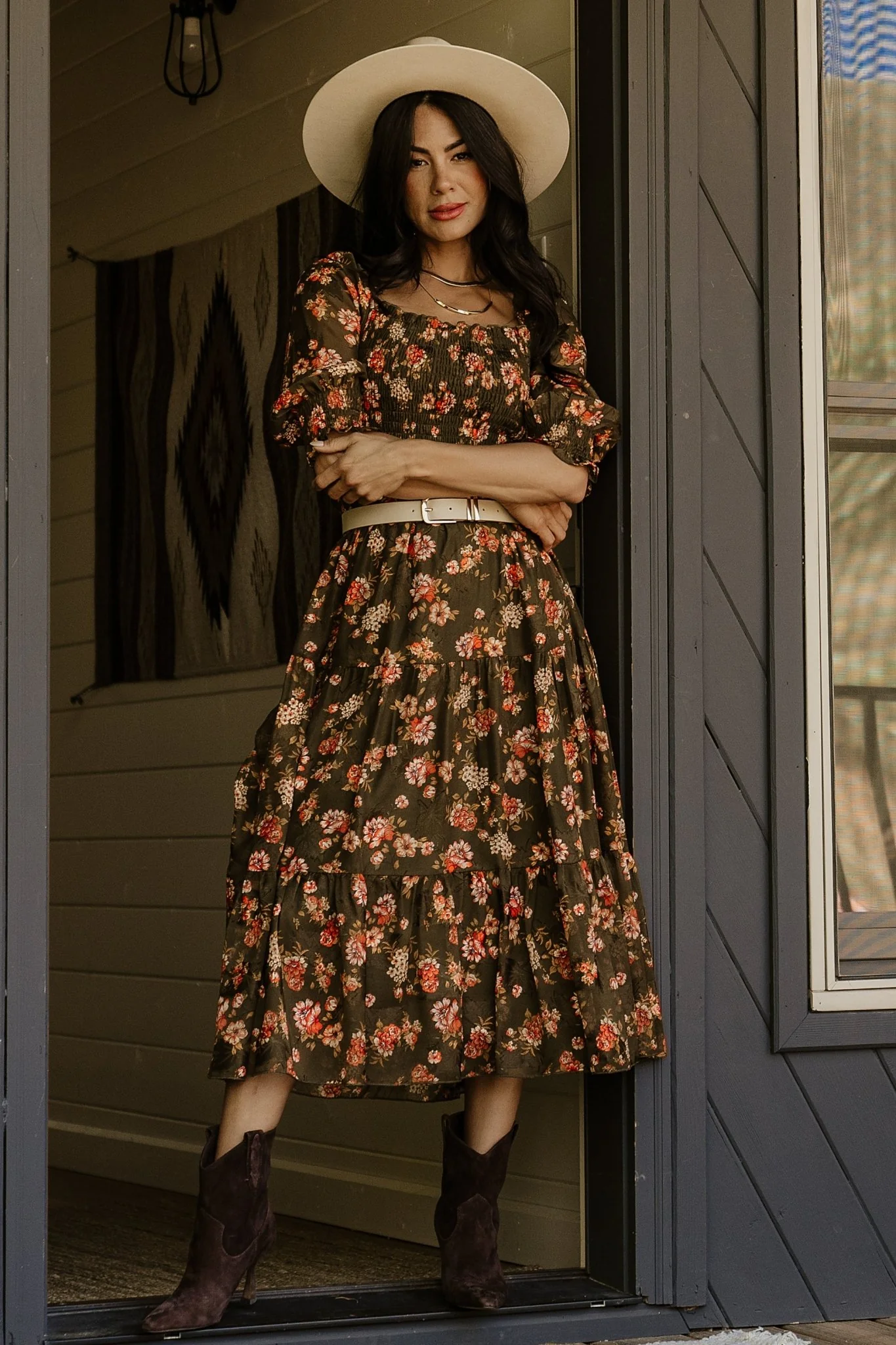 Fabian Jacquard Midi Dress — Olive Floral 10 Fabian Jacquard Midi Dress — Olive Floral