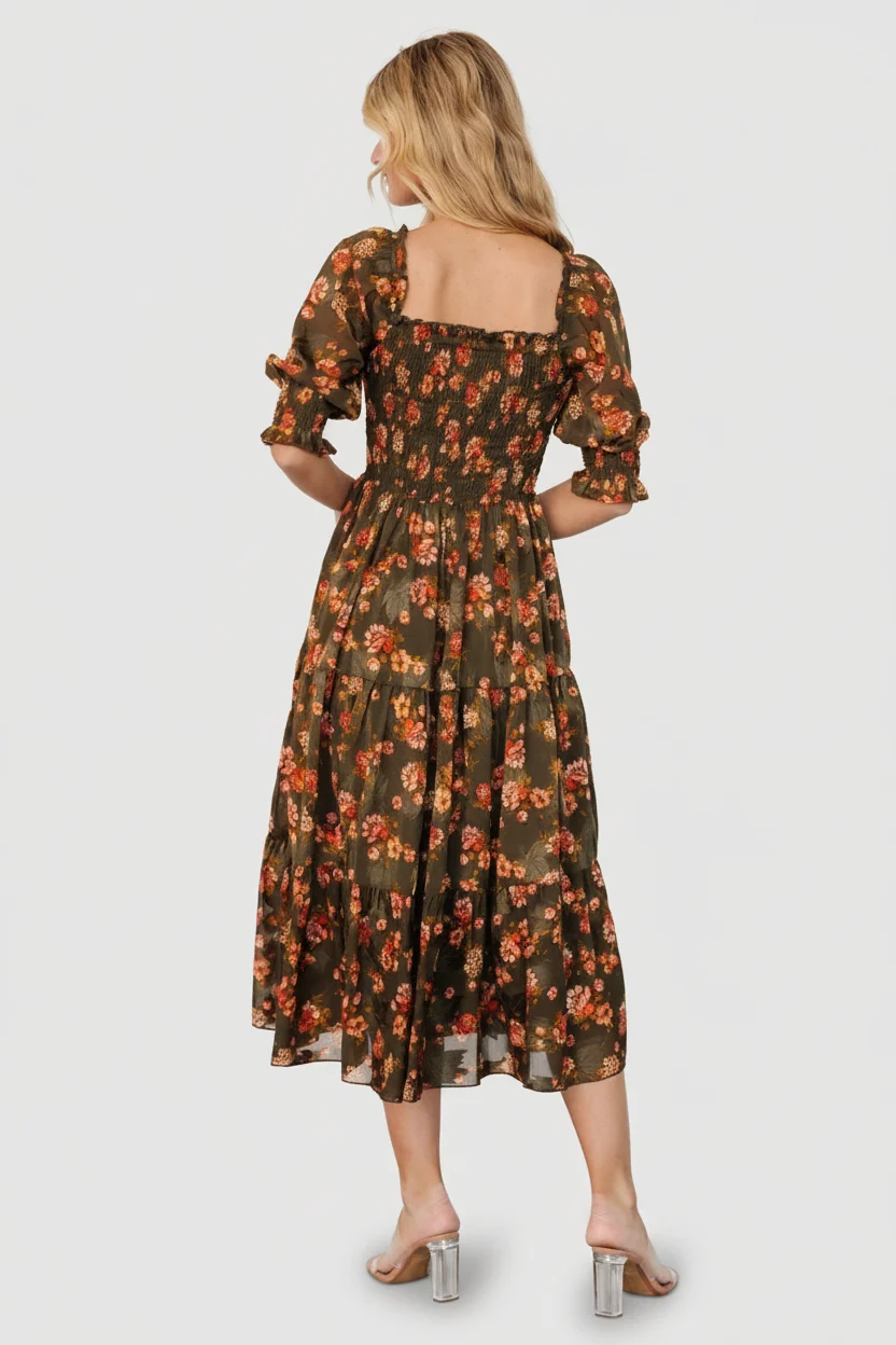 Fabian Jacquard Midi Dress — Olive Floral 11 Fabian Jacquard Midi Dress — Olive Floral