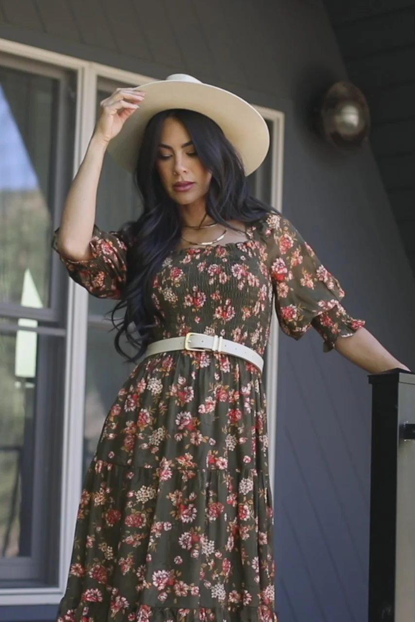 Fabian Jacquard Midi Dress — Olive Floral 2 Fabian Jacquard Midi Dress — Olive Floral