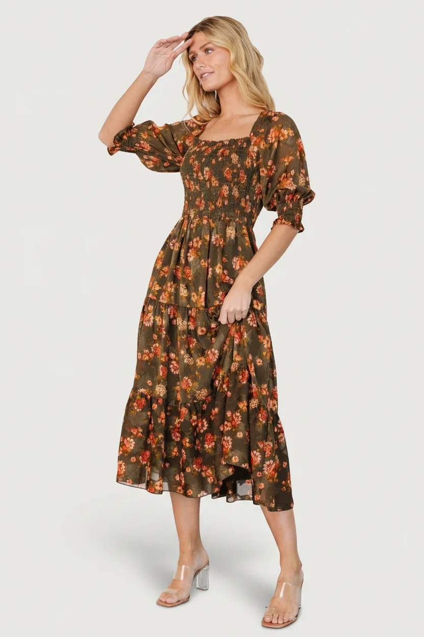 Fabian Jacquard Midi Dress — Olive Floral 8 Fabian Jacquard Midi Dress — Olive Floral