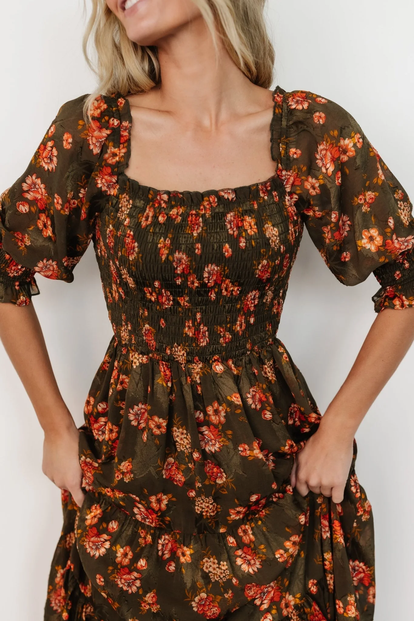 Fabian Jacquard Midi Dress — Olive Floral 9 Fabian Jacquard Midi Dress — Olive Floral