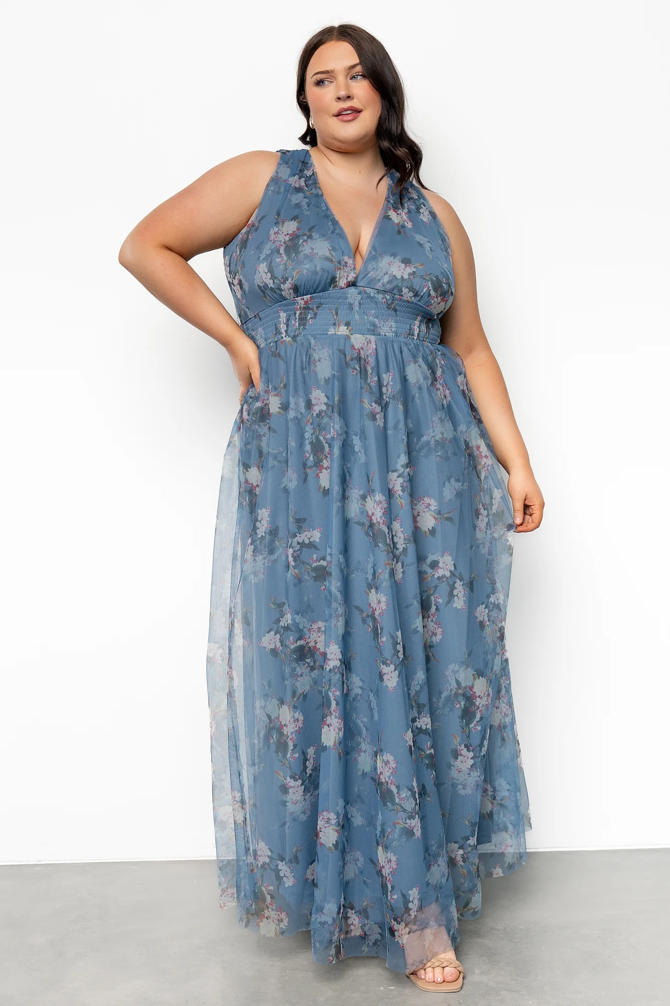 Kamila Tulle Maxi Dress — Blue Multi Floral