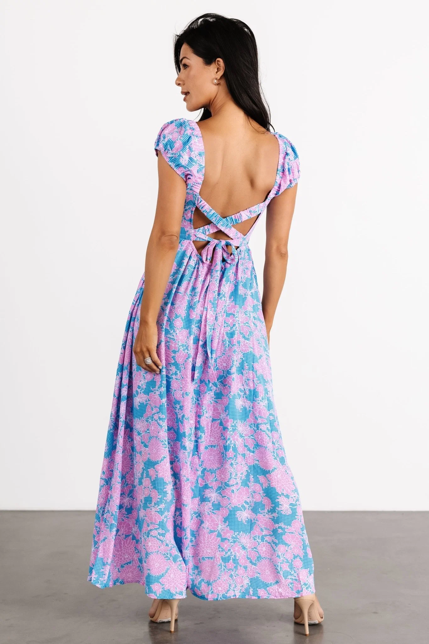 Tabitha Open Back Maxi Dress — Blue & Pink