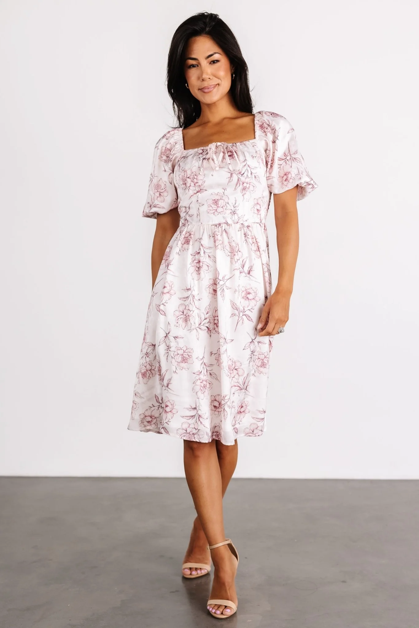 Sonnet Short Dress — Blush Floral Satin A-Line 17 Sonnet Short Dress — Blush Floral Satin A-Line