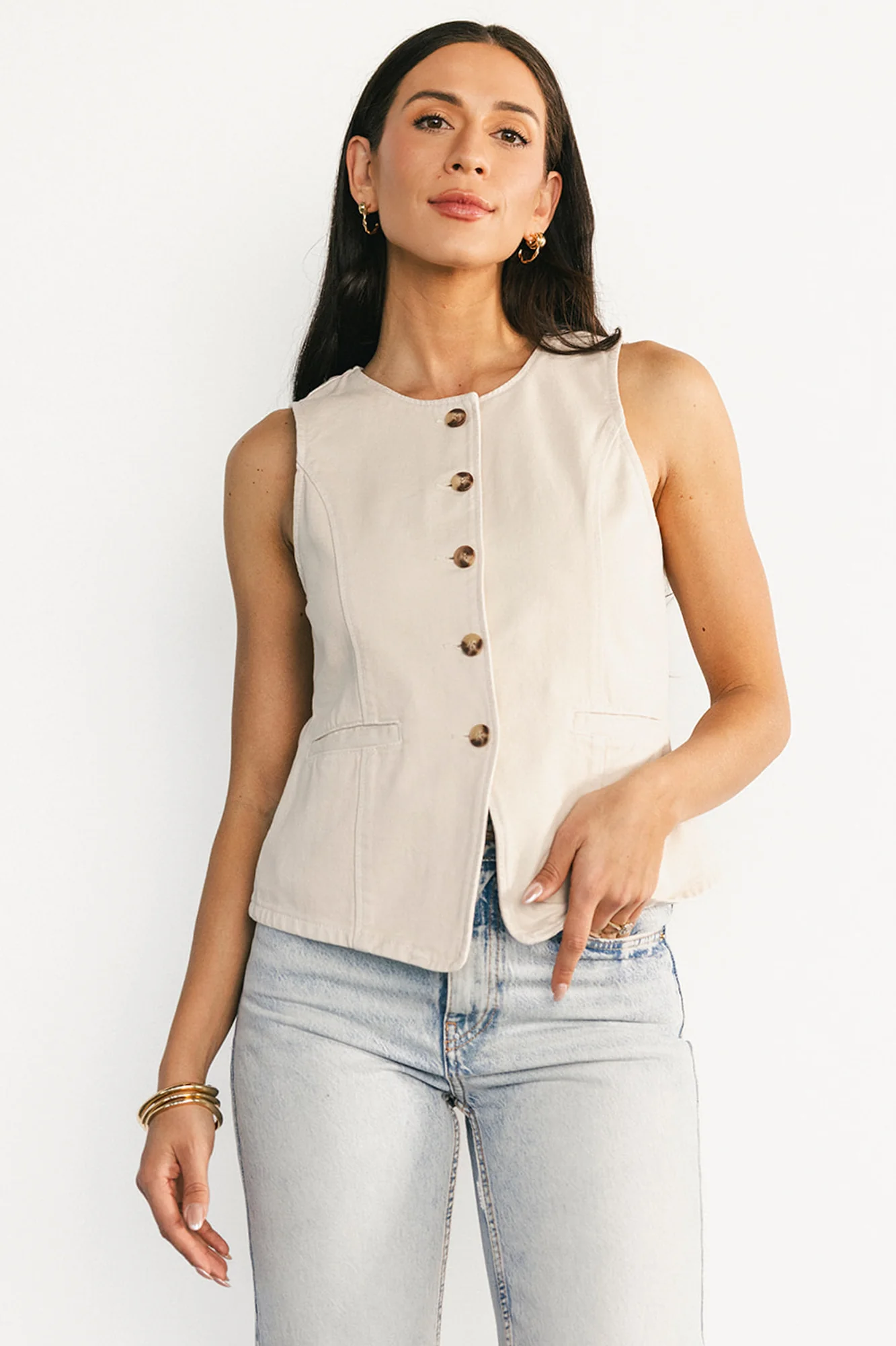 Luz Denim Vest — Tailored Ecru Cotton Vest