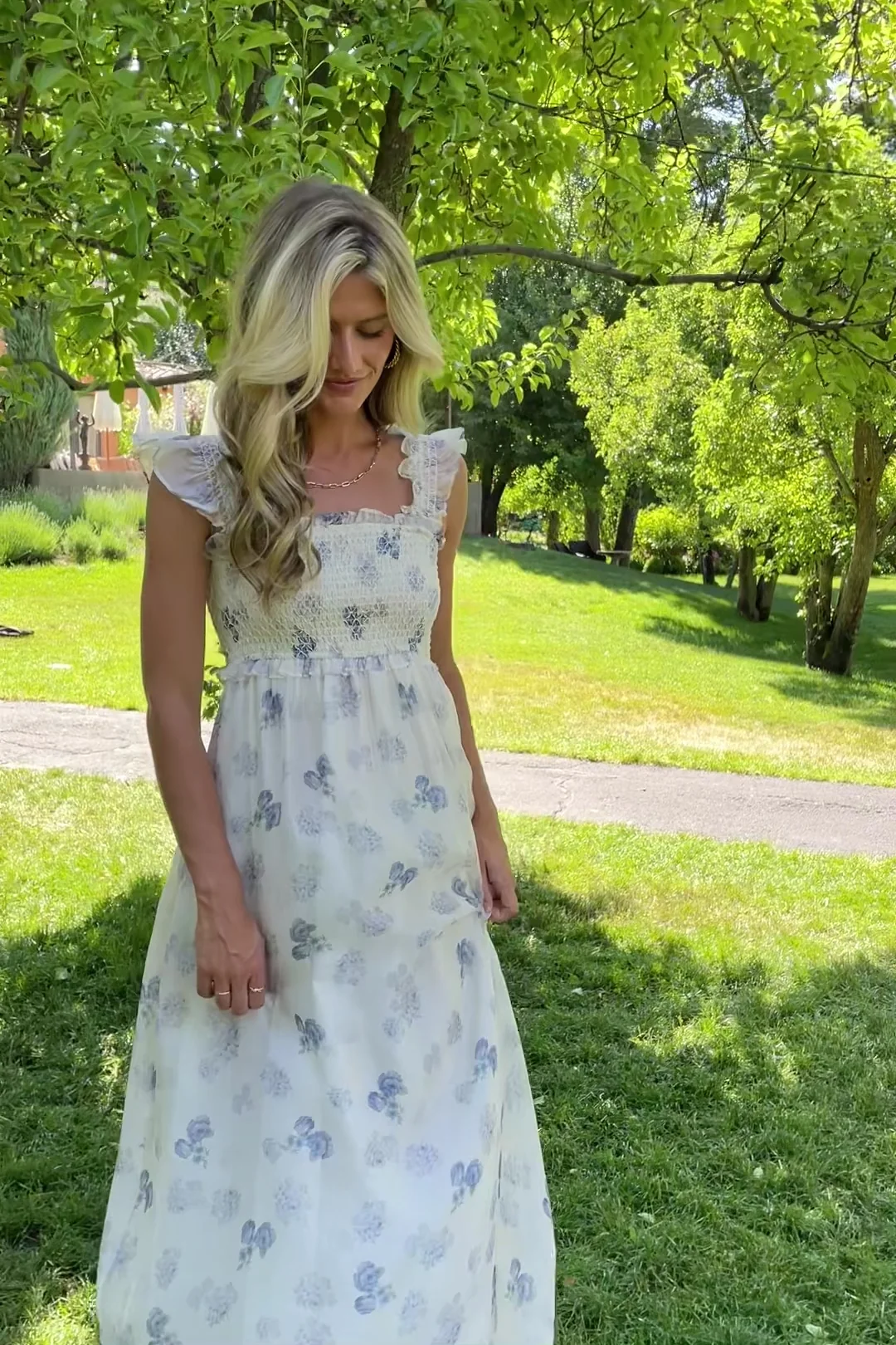 Phoebe Midi Dress — Cream & Blue Floral 2 Phoebe Midi Dress — Cream & Blue Floral