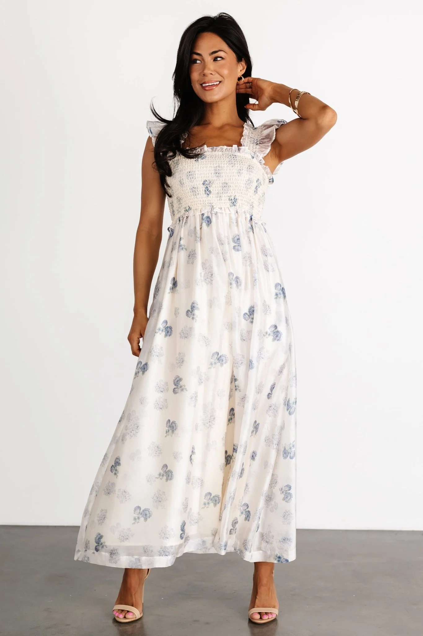 Phoebe Midi Dress — Cream & Blue Floral 3 Phoebe Midi Dress — Cream & Blue Floral