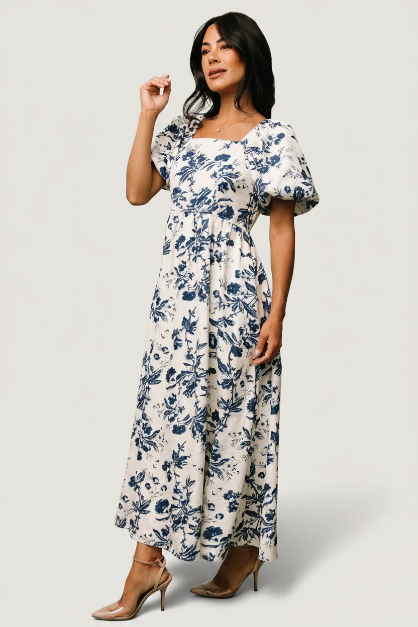 Graceland Maxi Dress — Cream & Navy Floral