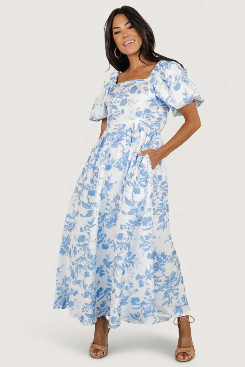 Graceland Maxi Dress — White & Blue Floral 14 Graceland Maxi Dress — White & Blue Floral