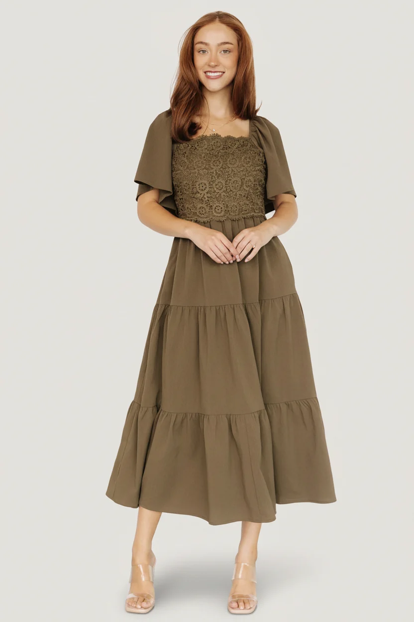 Fauna Lace Top Dress — Olive Midi Dress