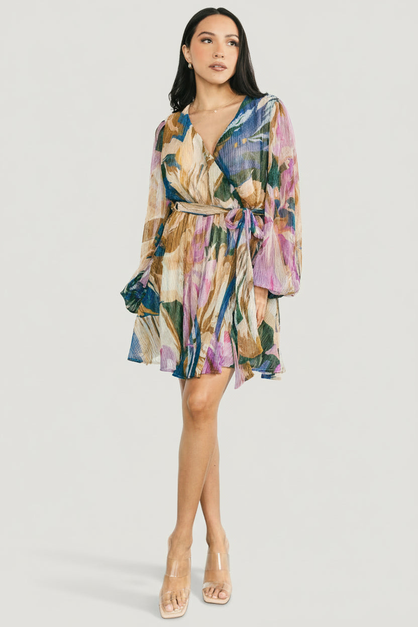 Rev Pleated Mini Dress, Orchid Multi
