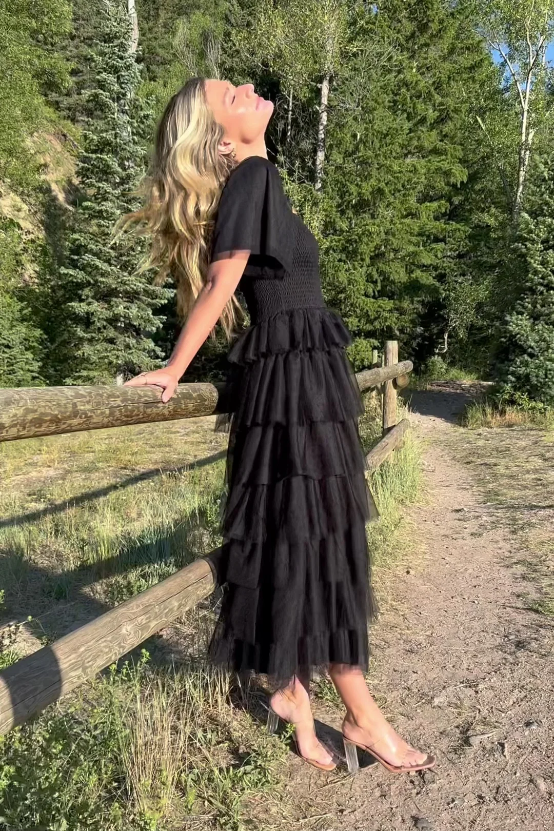 Cherise Tulle Tiered Maxi Dress — Black