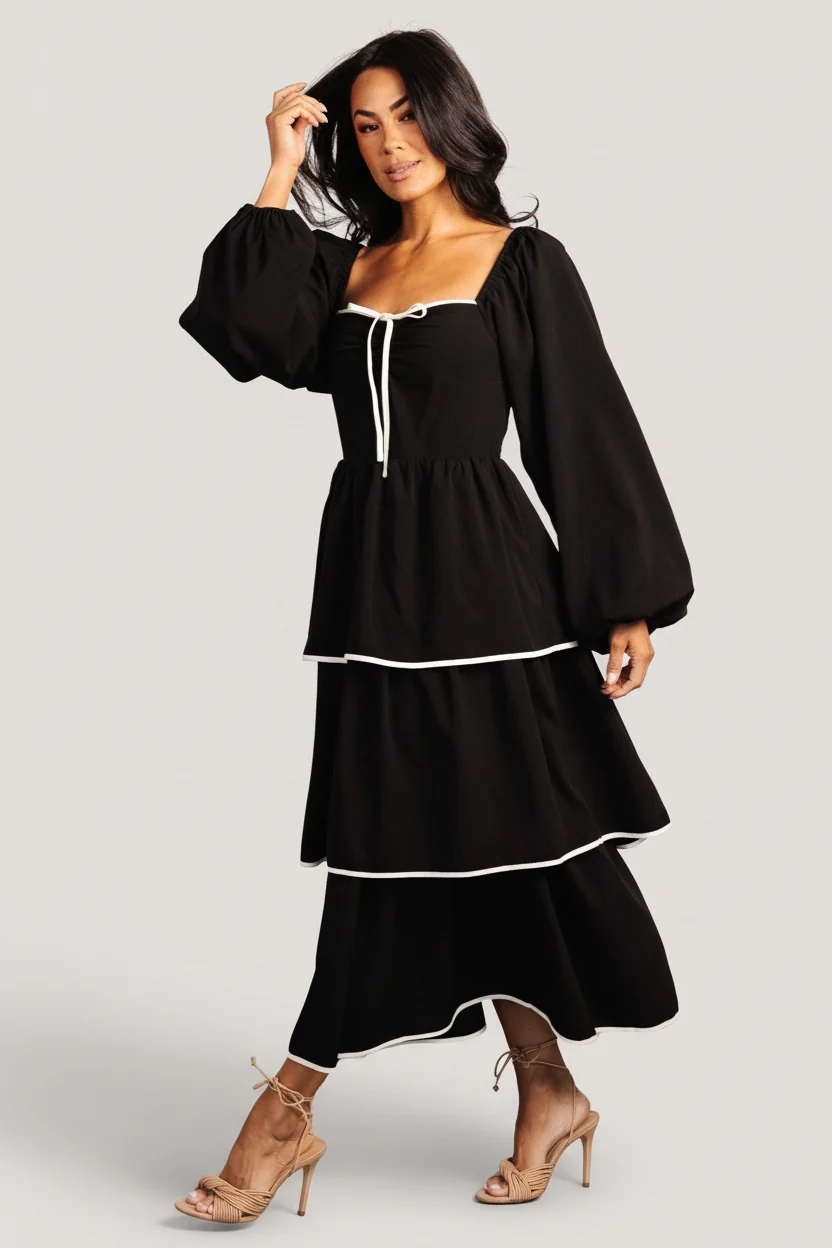 Barcelona Tiered Midi Dress - Sweetheart 1 Barcelona Tiered Midi Dress - Sweetheart
