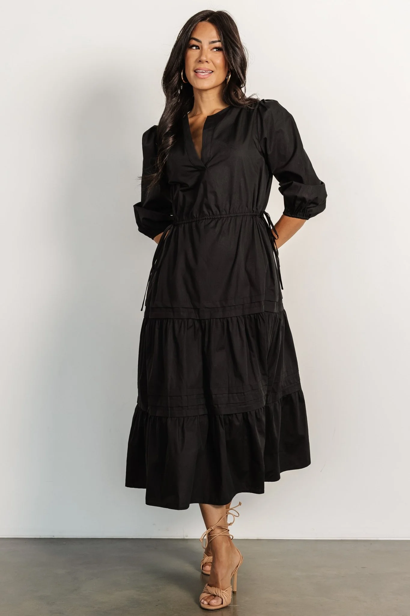 Santa Fe Poplin Midi Dress — Black Midi