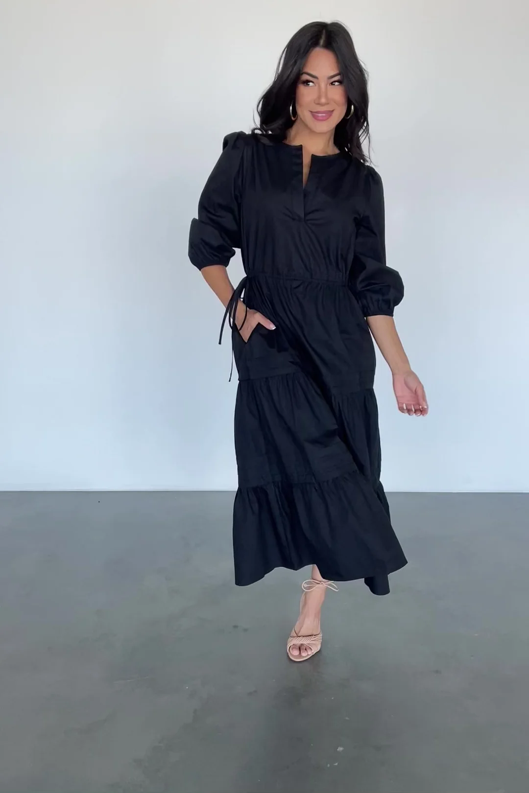 Santa Fe Poplin Midi Dress — Black Midi