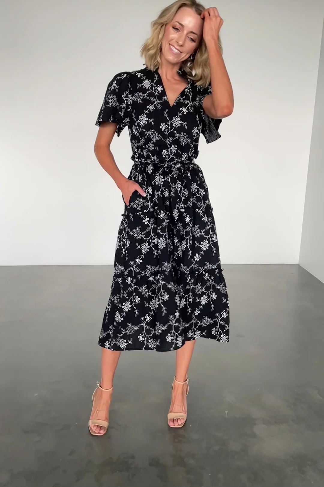 Odeya Tiered Midi Dress - Black & White