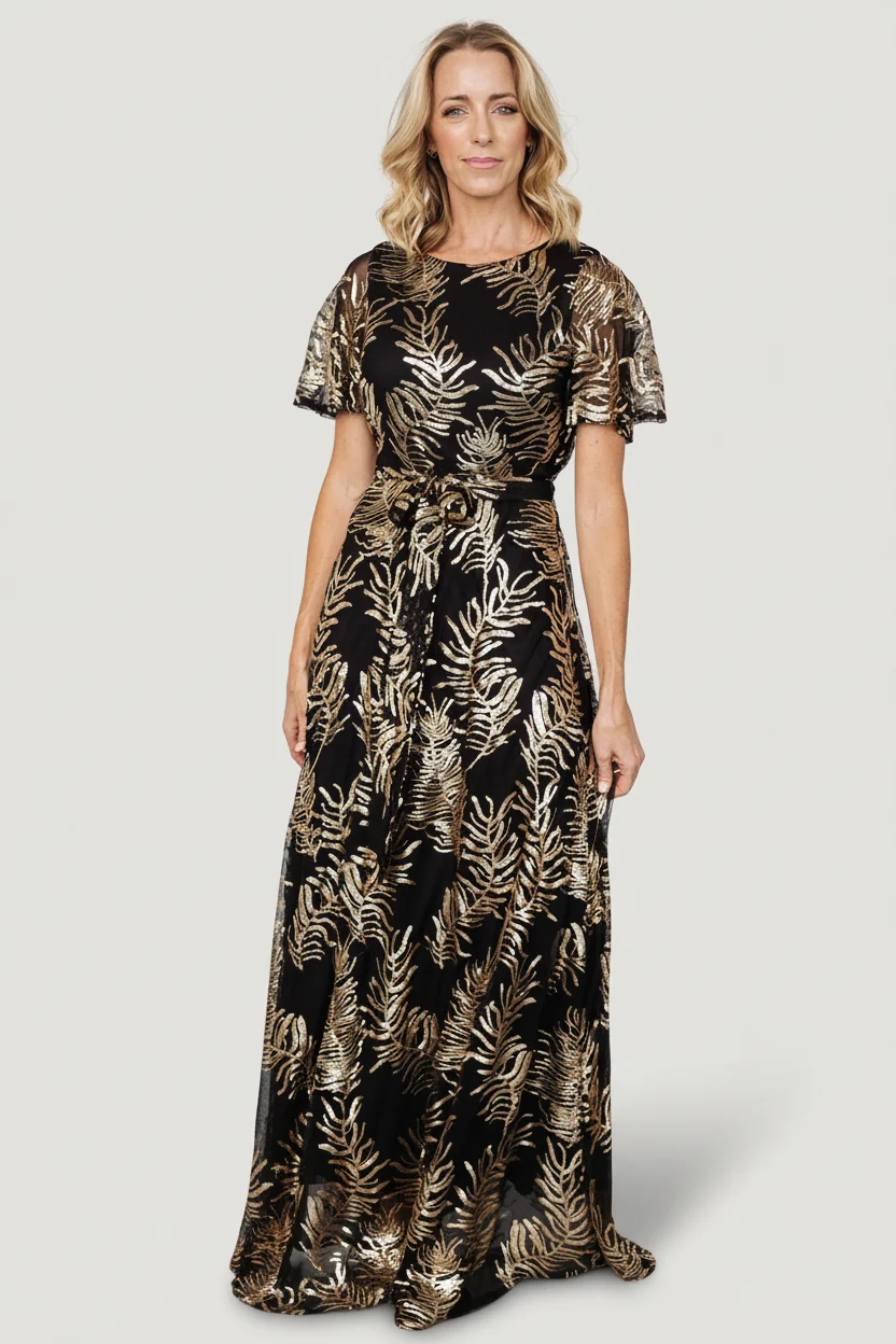 Muse Sequin Maxi Dress — Black & Gold
