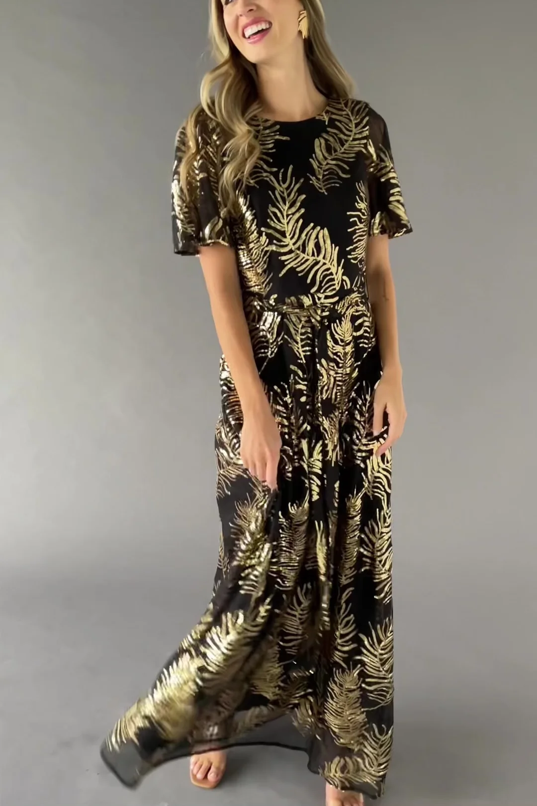 Muse Sequin Maxi Dress — Black & Gold