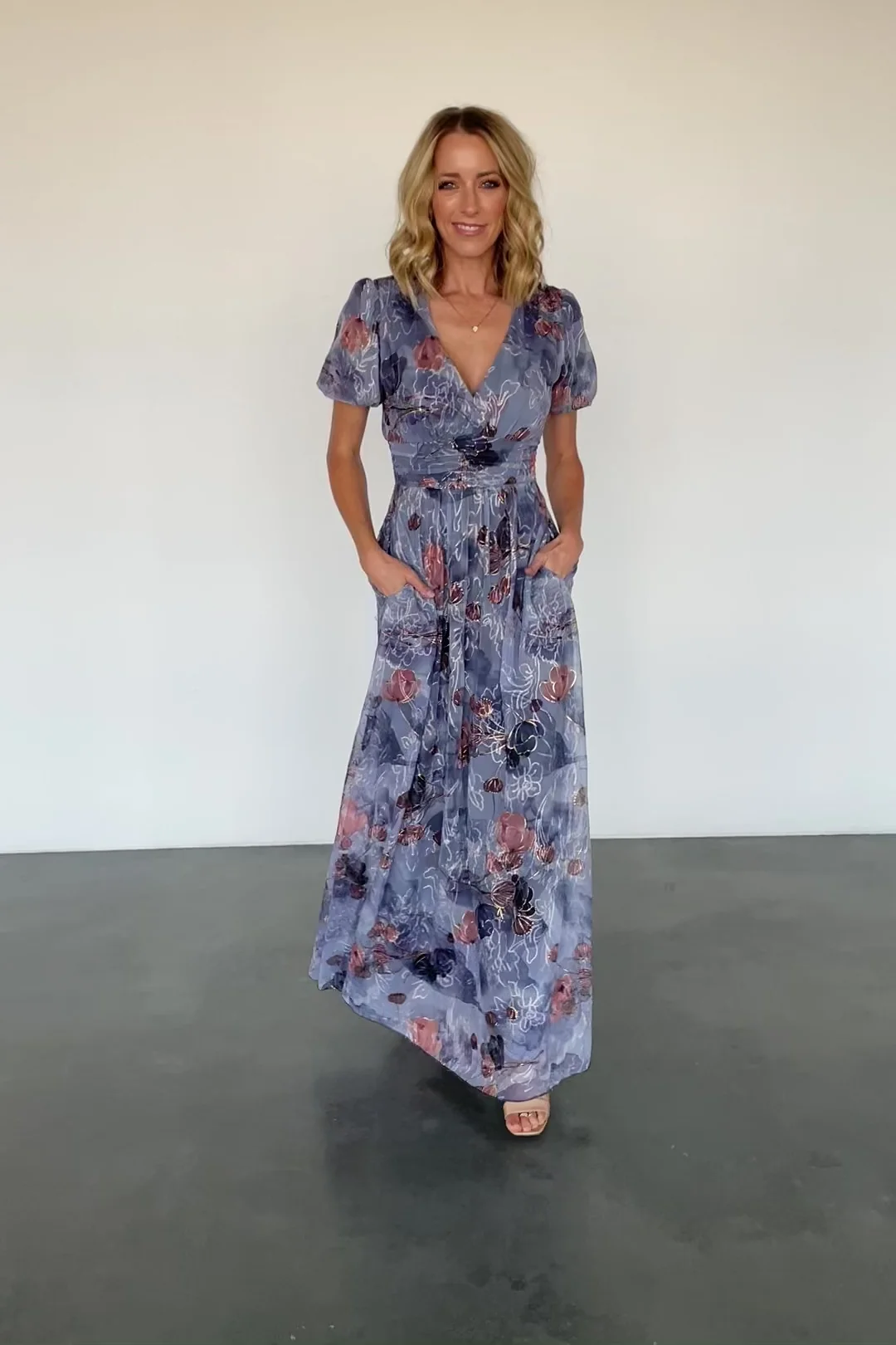 Ardley Maxi Dress Slate Print Embroidered Tulle