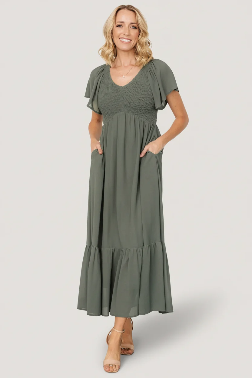 Monica Smocked Maxi Dress — Dark Sage 15 Monica Smocked Maxi Dress — Dark Sage