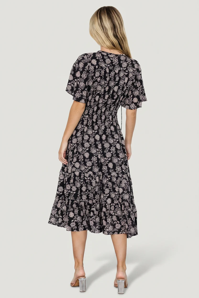 Spell Boho Midi Dress — Black & Taupe Floral 4 Spell Boho Midi Dress — Black & Taupe Floral