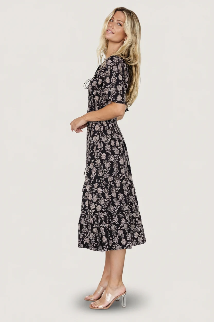 Spell Boho Midi Dress — Black & Taupe Floral 7 Spell Boho Midi Dress — Black & Taupe Floral