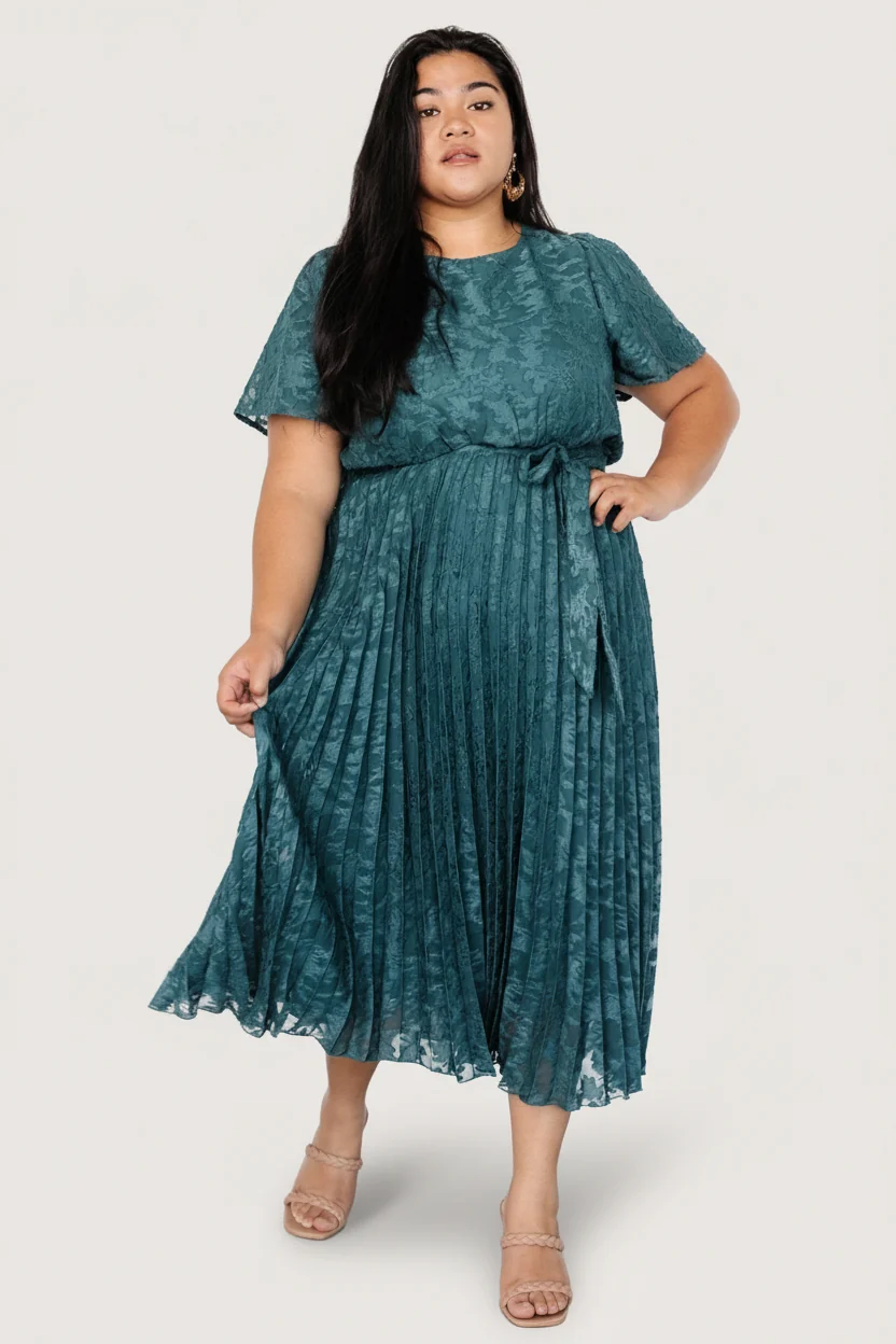 Mindy Pleated Midi Dress — Emerald Chiffon 4 Mindy Pleated Midi Dress — Emerald Chiffon