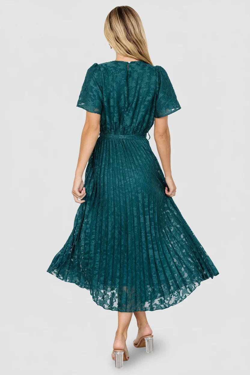 Mindy Pleated Midi Dress — Emerald Chiffon 6 Mindy Pleated Midi Dress — Emerald Chiffon