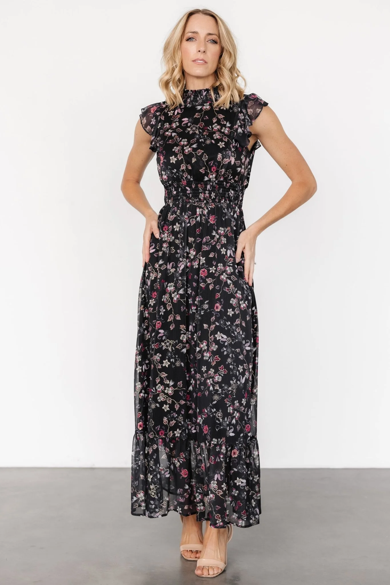 Kearny Ruffle Maxi Dress — Midnight + Gold