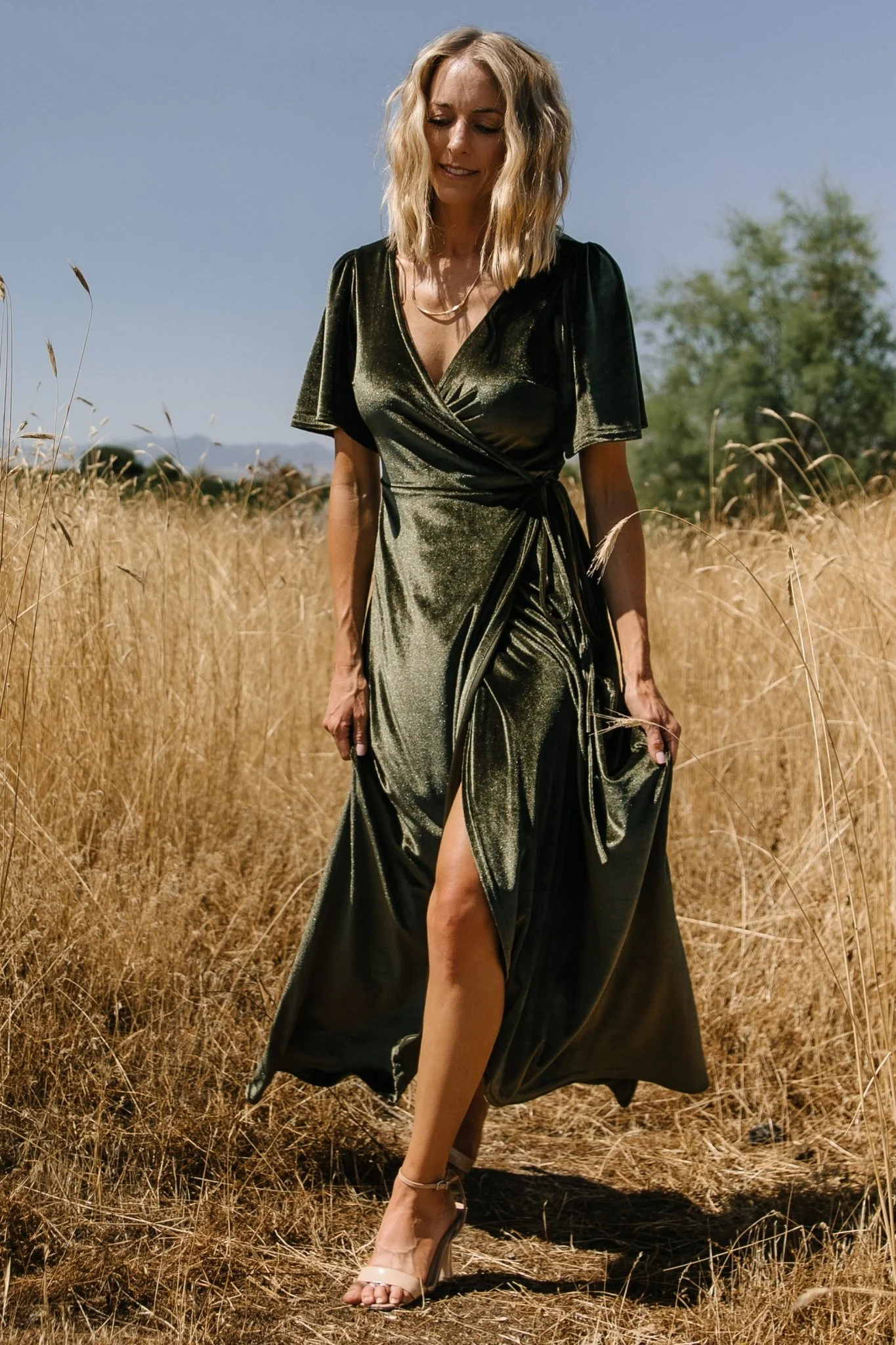 Katelyn Velvet Wrap Maxi — Dark Olive