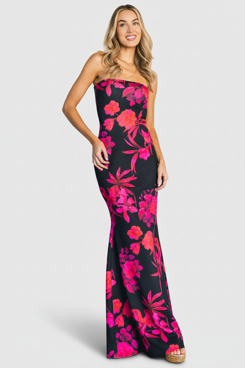 Alicante Maxi Dress - Black & Pink