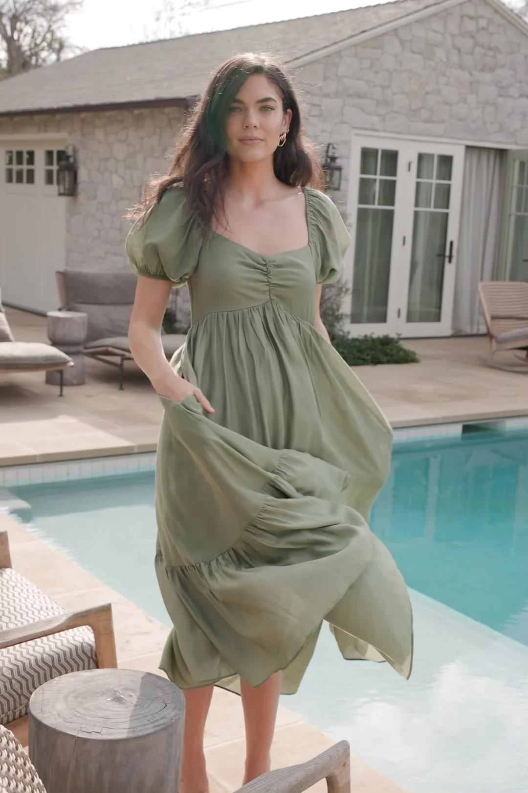 Annalisa Midi Dress, Dusty Olive Rayon