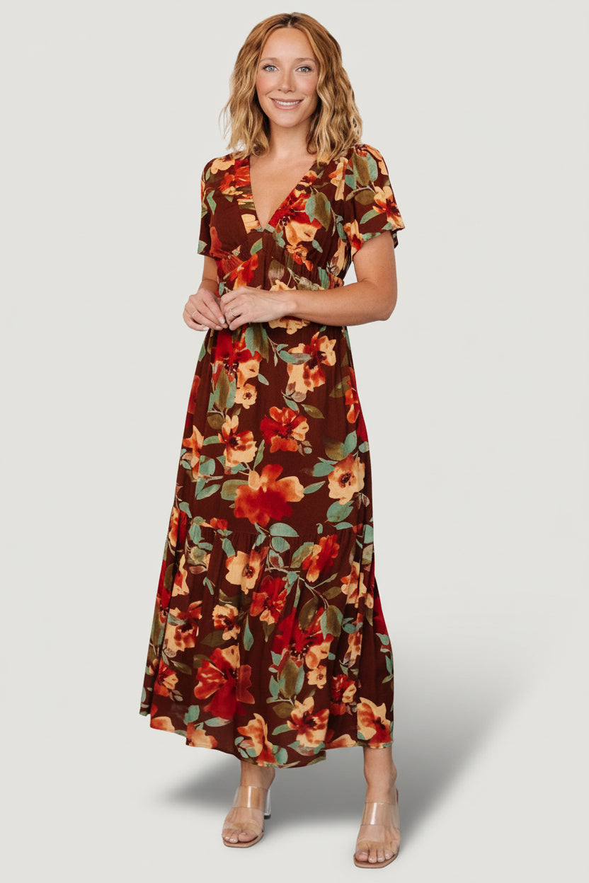 Cassie Maxi Dress — Copper Floral Print
