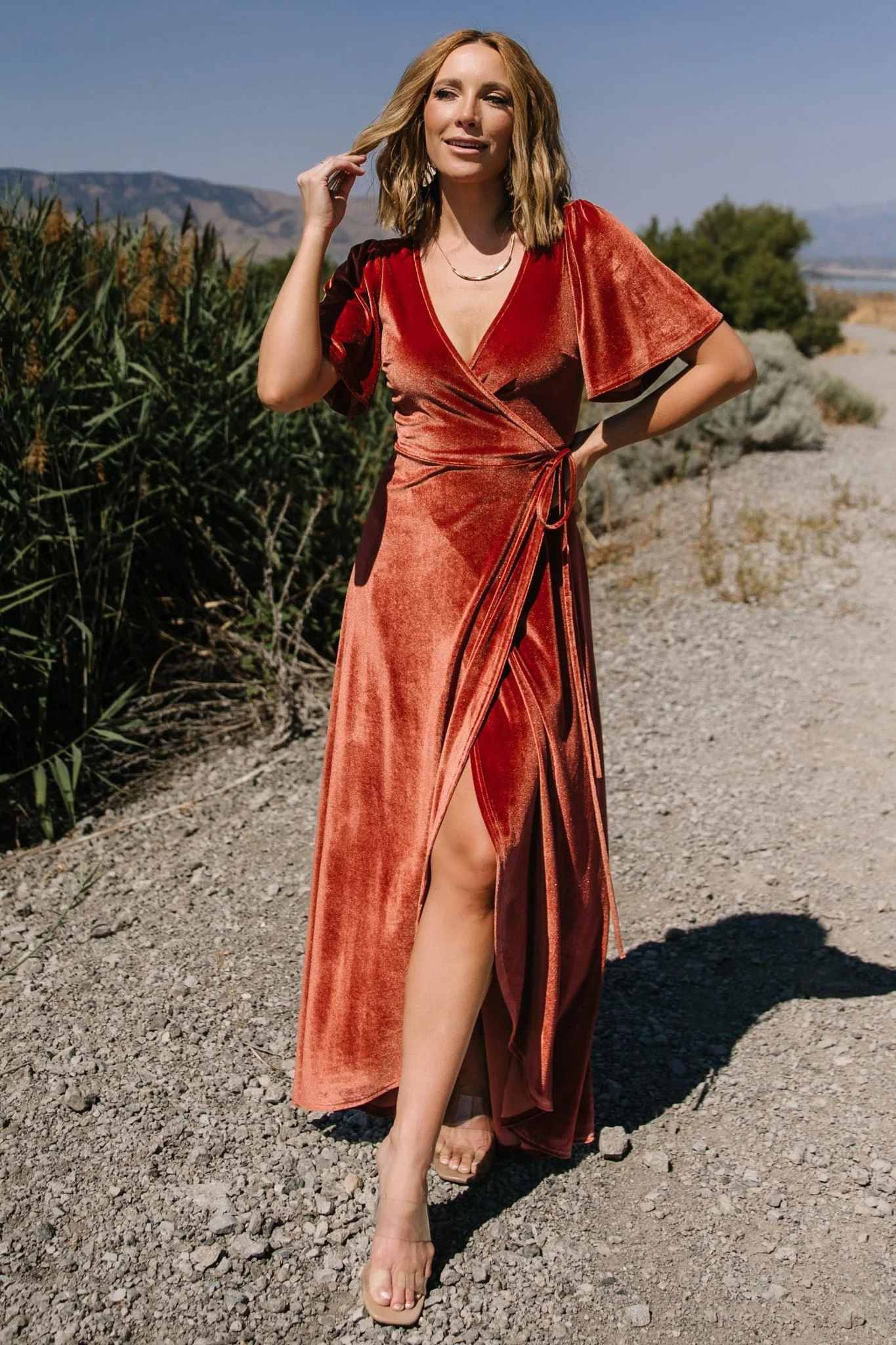 Katelyn Velvet Maxi Wrap Dress - Cinnamon