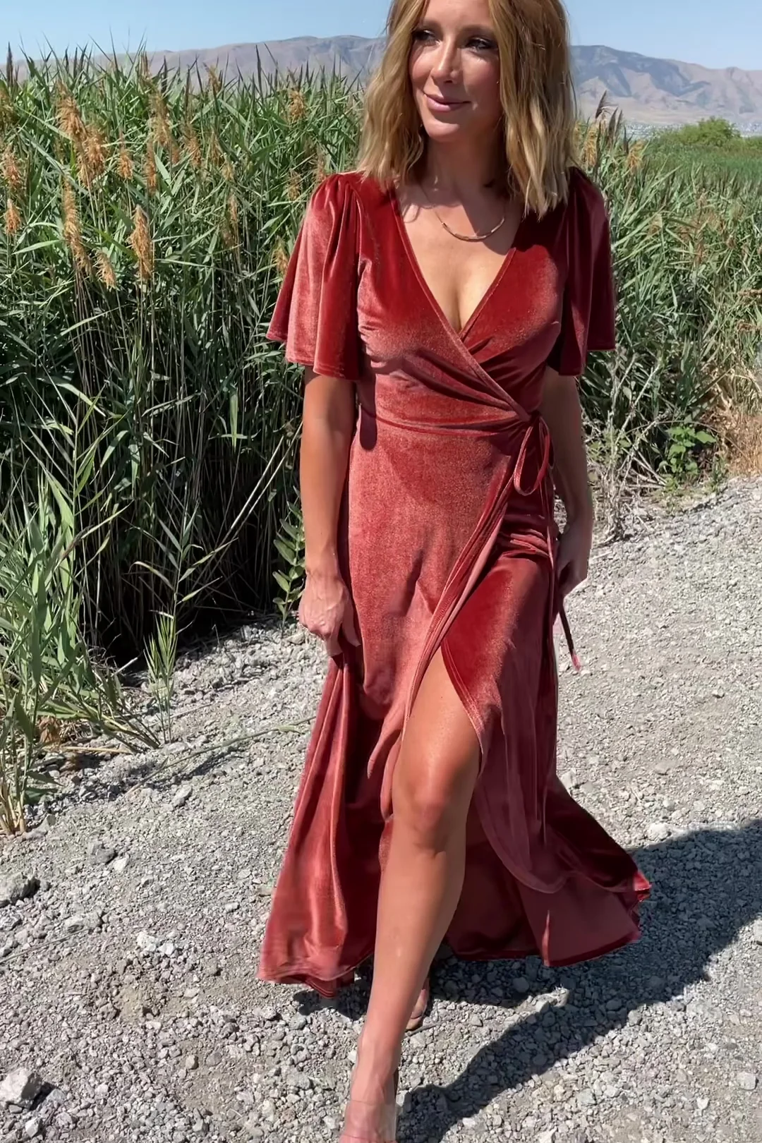 Katelyn Velvet Maxi Wrap Dress - Cinnamon 2 Katelyn Velvet Maxi Wrap Dress - Cinnamon