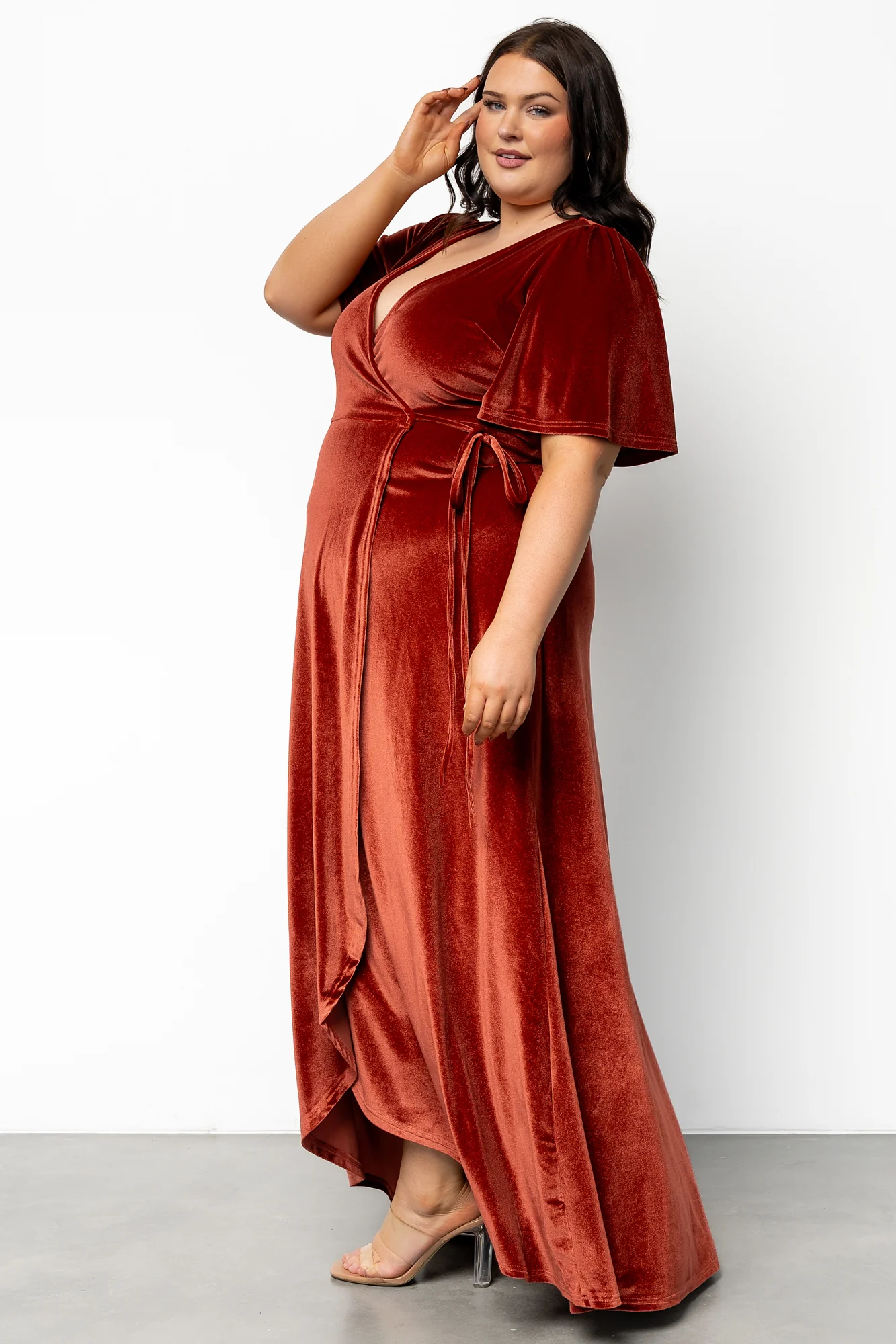 Katelyn Velvet Maxi Wrap Dress - Cinnamon 3 Katelyn Velvet Maxi Wrap Dress - Cinnamon
