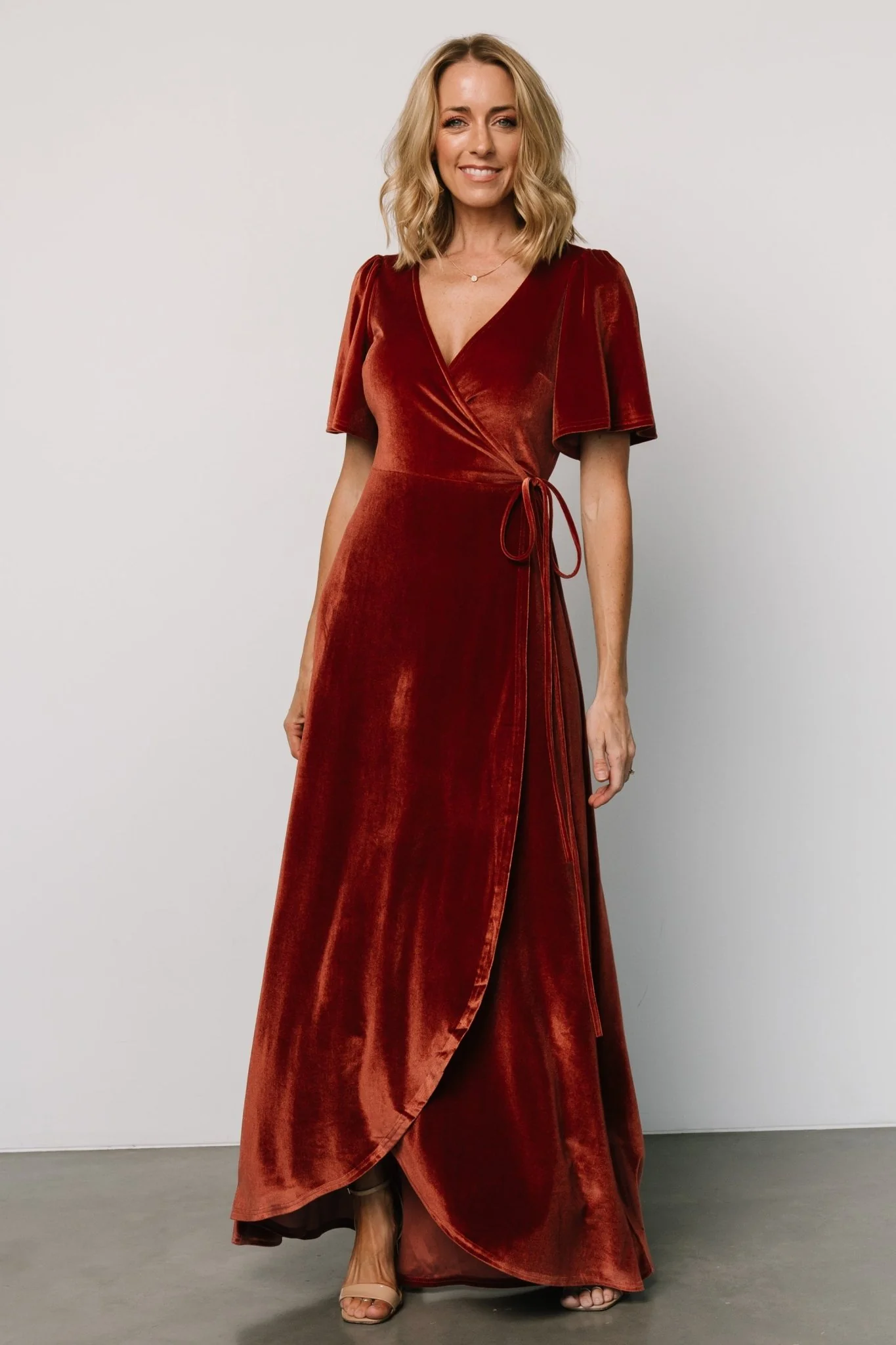 Katelyn Velvet Maxi Wrap Dress - Cinnamon 4 Katelyn Velvet Maxi Wrap Dress - Cinnamon