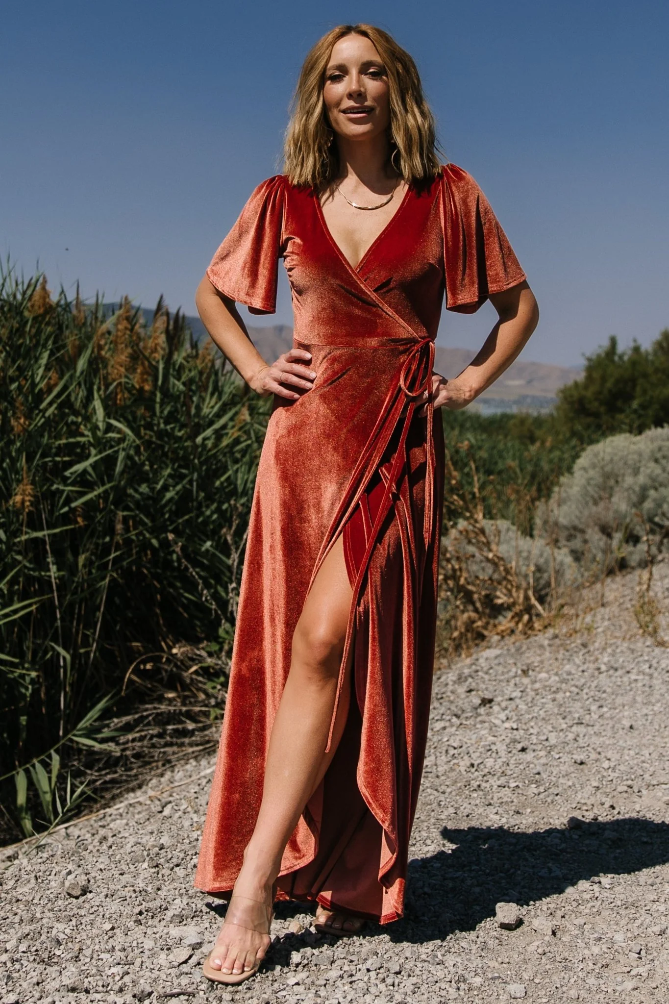 Katelyn Velvet Maxi Wrap Dress - Cinnamon 6 Katelyn Velvet Maxi Wrap Dress - Cinnamon