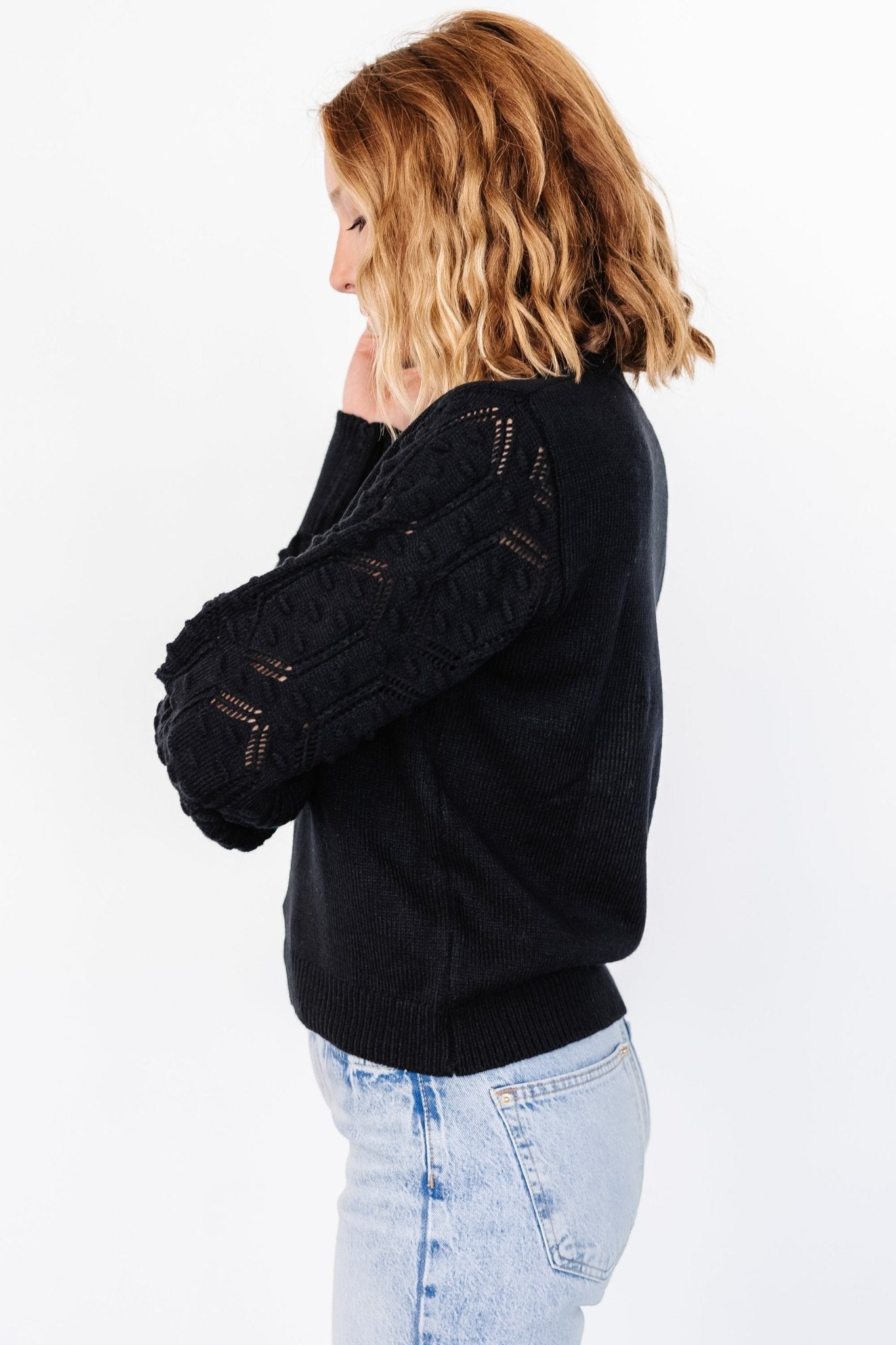 Devri Pointelle Sweater - Black Knit 6 Devri Pointelle Sweater - Black Knit