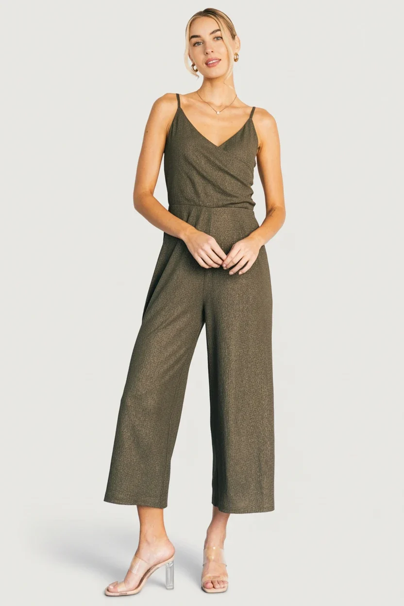 Valencia Jumpsuit — Olive Shimmer, V-Neck 17 Valencia Jumpsuit — Olive Shimmer, V-Neck