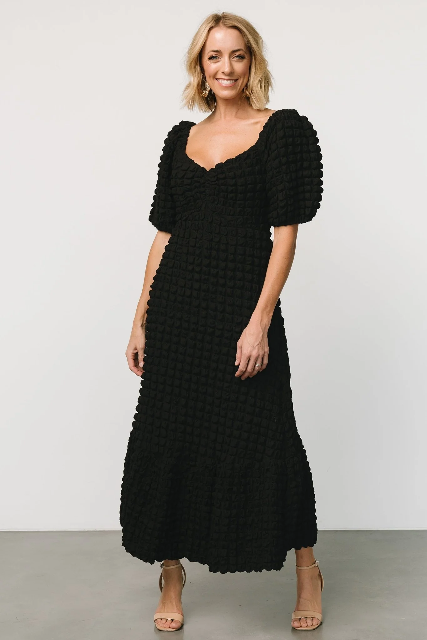 Therese Textured Midi Dress — Black