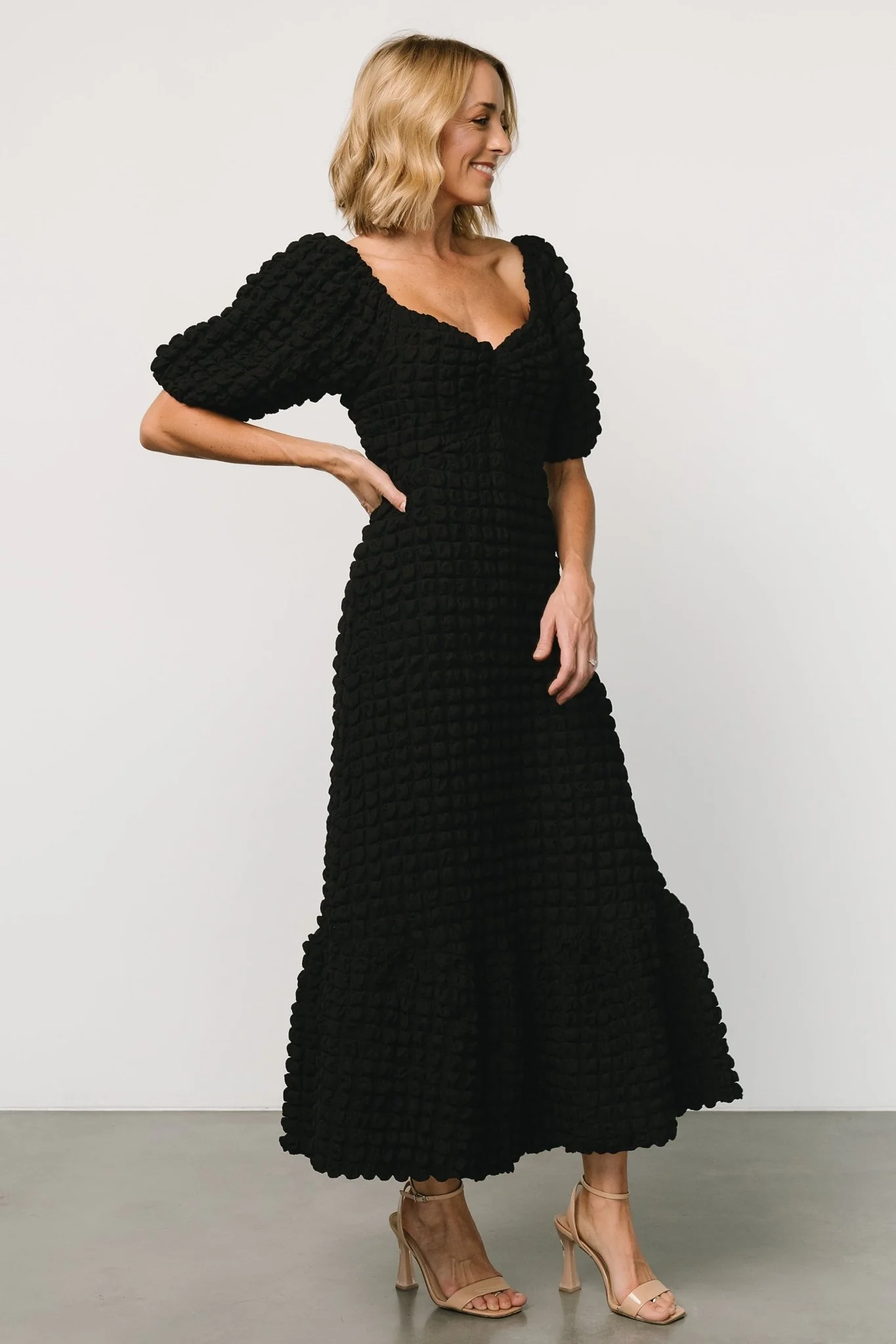 Therese Textured Midi Dress — Black