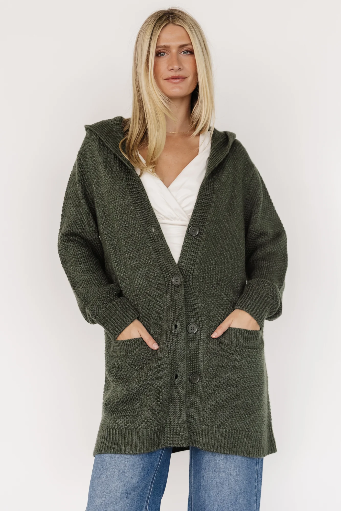 Katrine Hooded Chunky Cardigan - Deep Green