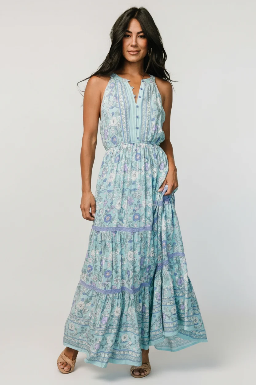 Meline Button Front Maxi - Light Blue Multi 14 Meline Button Front Maxi - Light Blue Multi