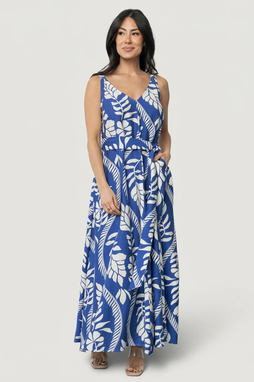 Sofía Maxi Dress — Cobalt Rayon-Blend Maxi