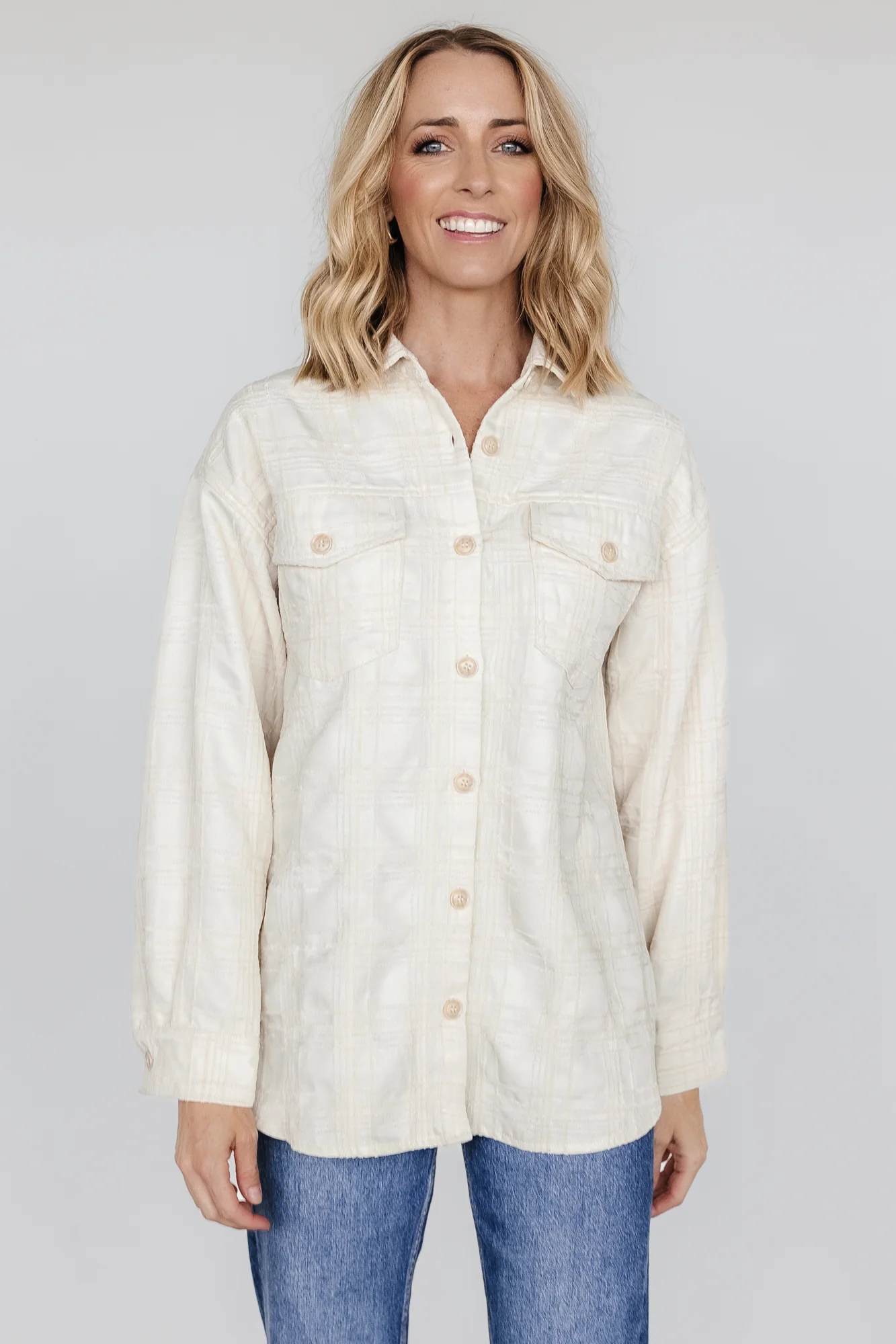 Joanna Plaid Shacket — Cream & Natural