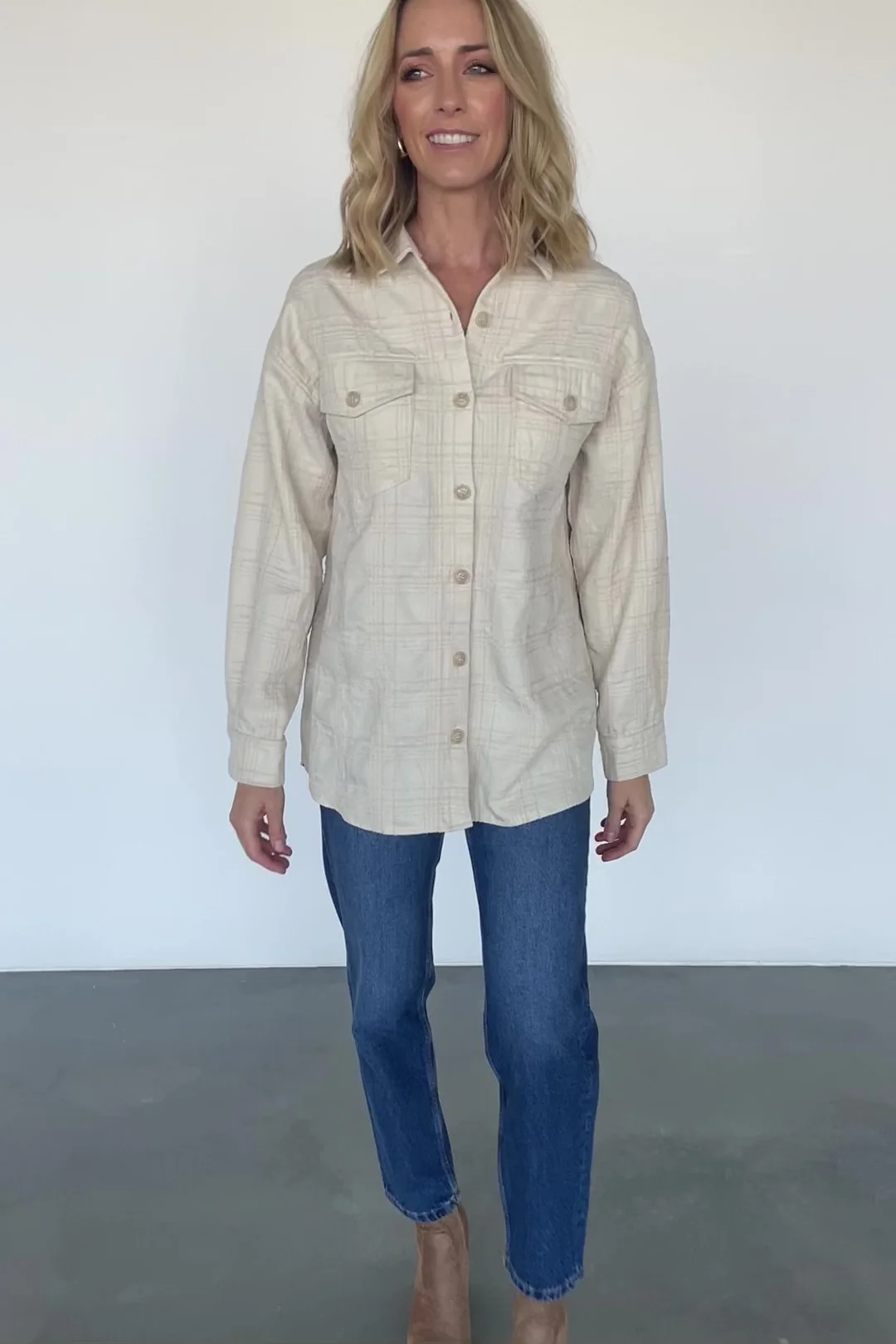 Joanna Plaid Shacket — Cream & Natural