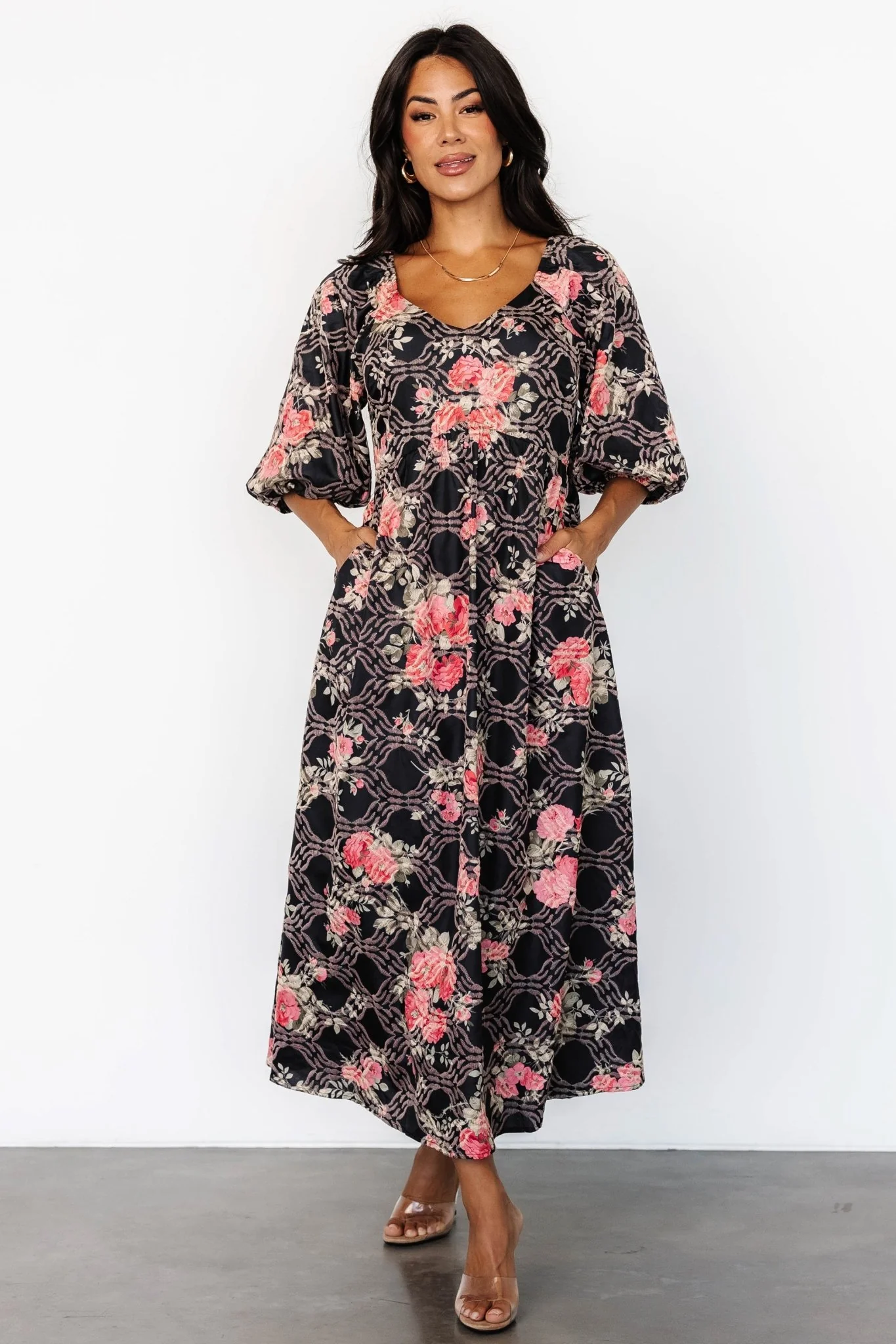 Ivanna Embroidered Satin Midi Dress