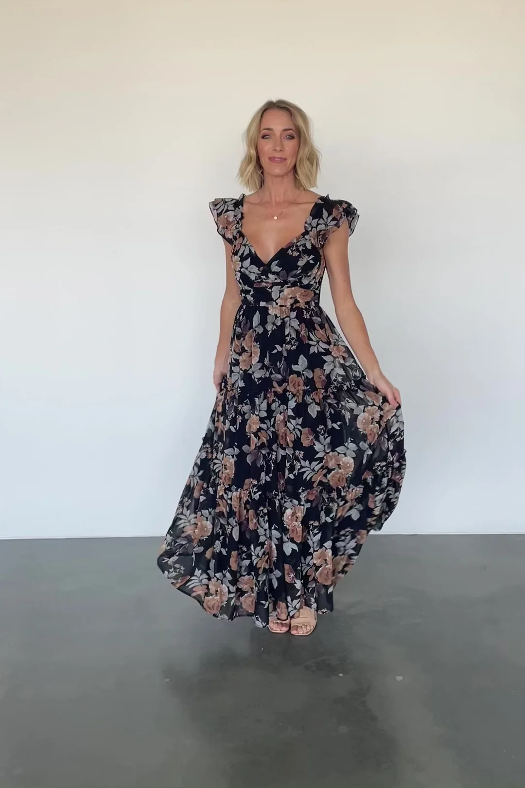 Martina Maxi Dress — Black Copper Floral Maxi